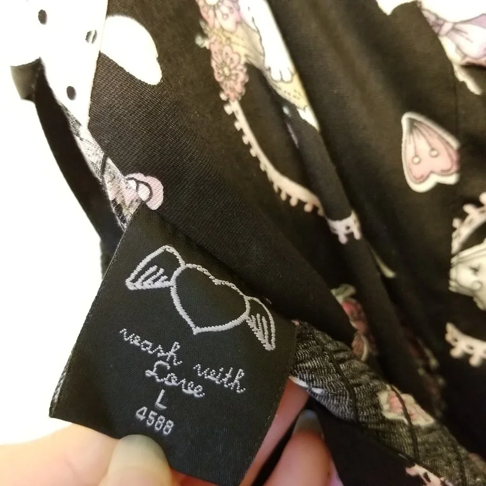 Hell Bunny Black Swing Dress with Pink and Cream Heart Motif